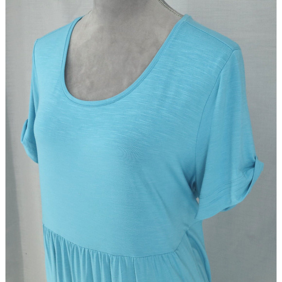 J Jill Dress Petites LP PL Blue Stretch Knit T-shirt Pockets Scoop Neck Casual - Picture 8 of 12